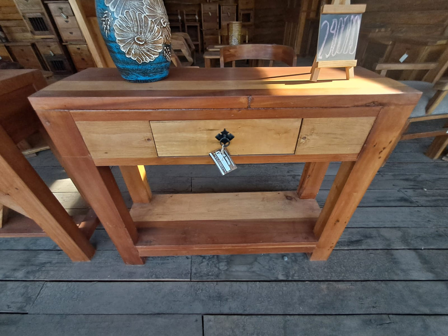 Arrimo Rústico de Madera de roble Natural con Cajón