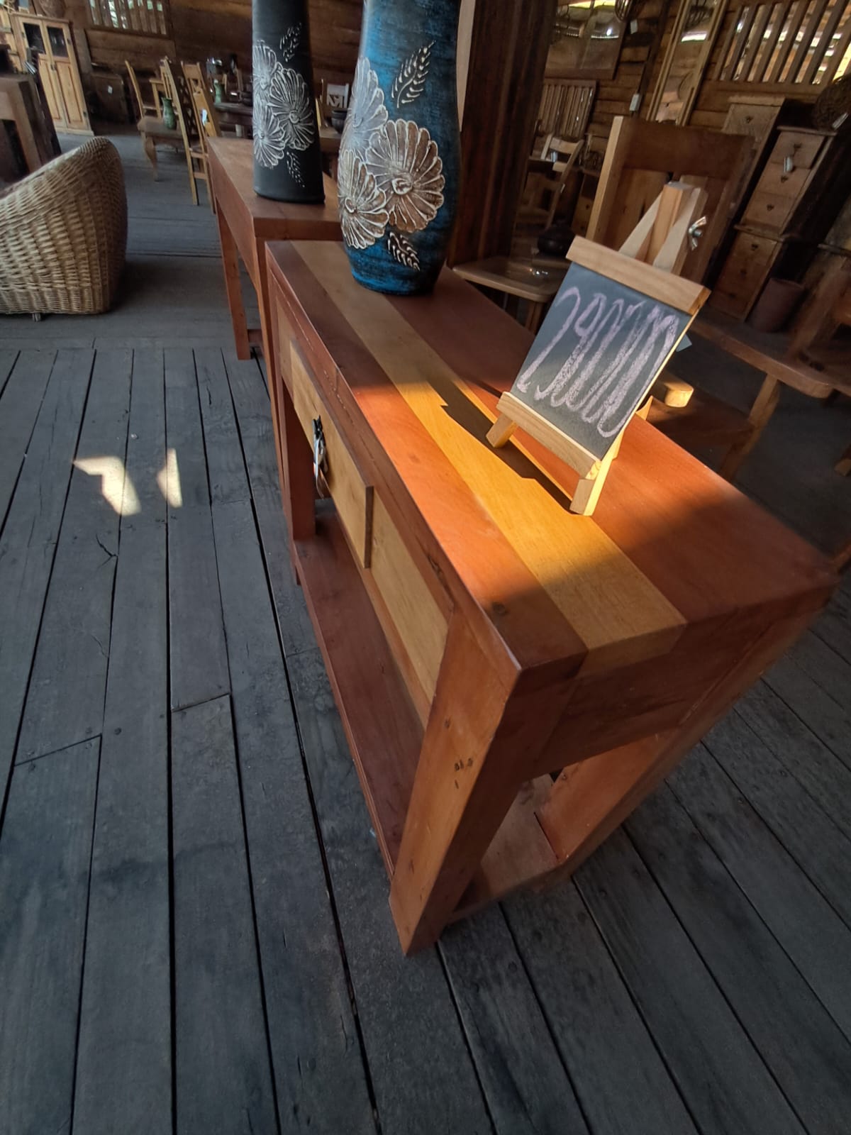 Arrimo Rústico de Madera de roble Natural con Cajón