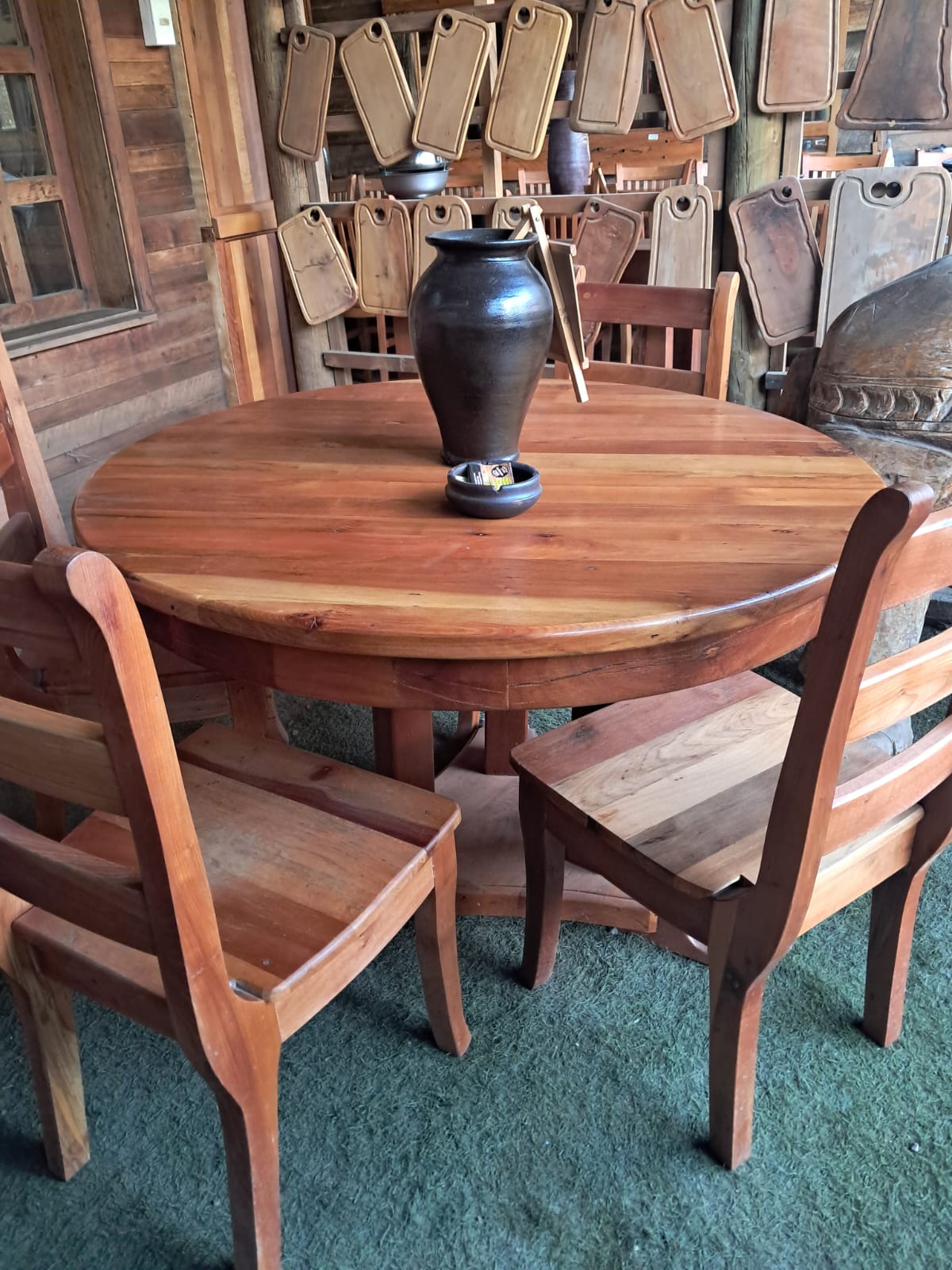 Mesa Redonda Rústica de Madera de roble con 6 Sillas