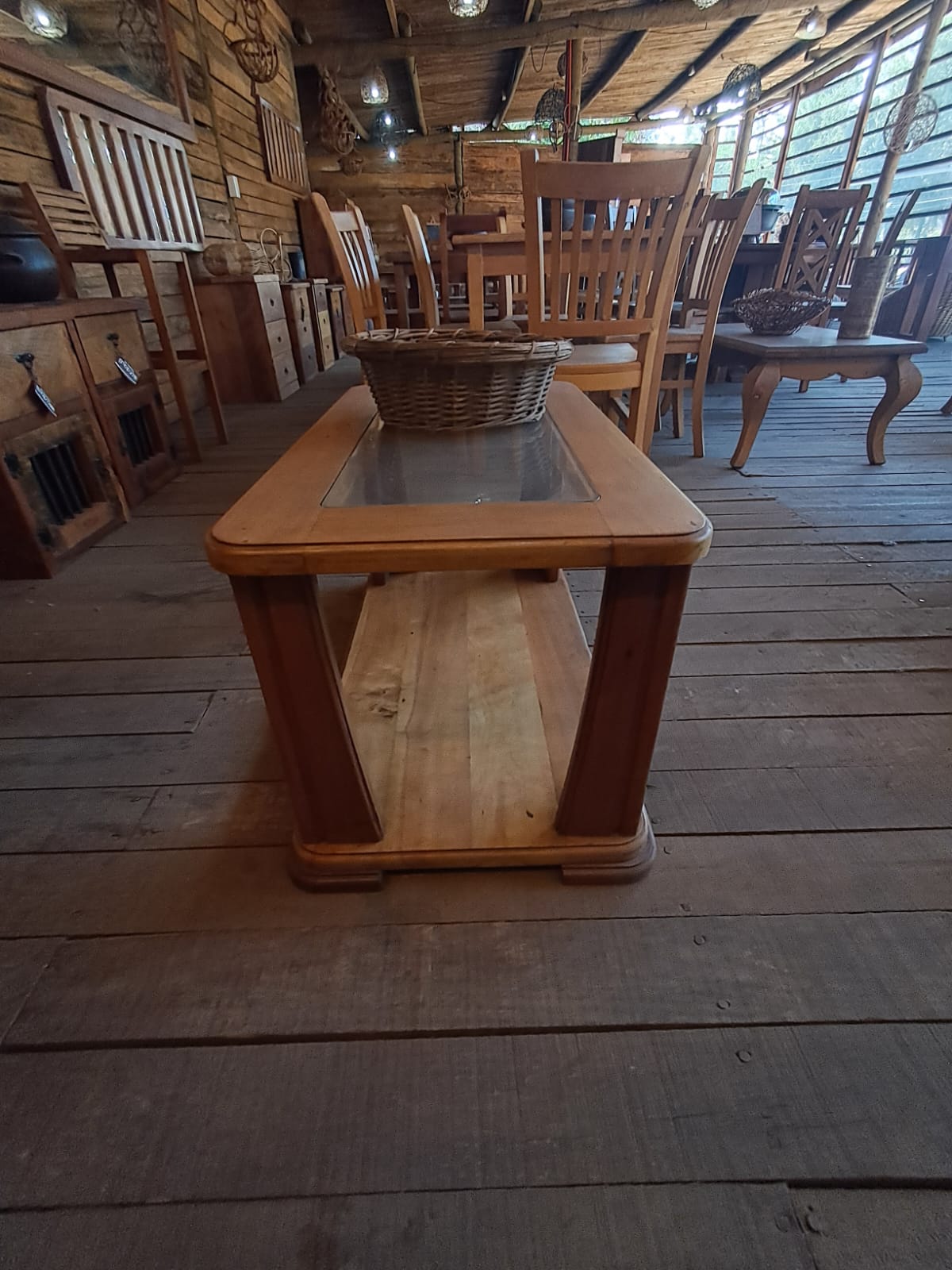 Mesa de Centro con Vidrio Templado y Estante Inferior