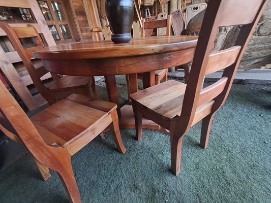 Mesa Redonda Rústica de Madera de roble con 6 Sillas