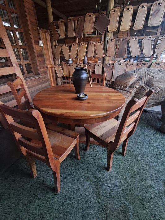 Mesa Redonda Rústica de Madera de roble con 6 Sillas
