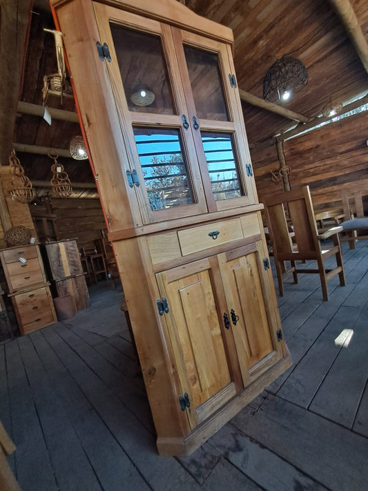 Vitrina Esquinera de Madera de roble con Puertas de Vidrio